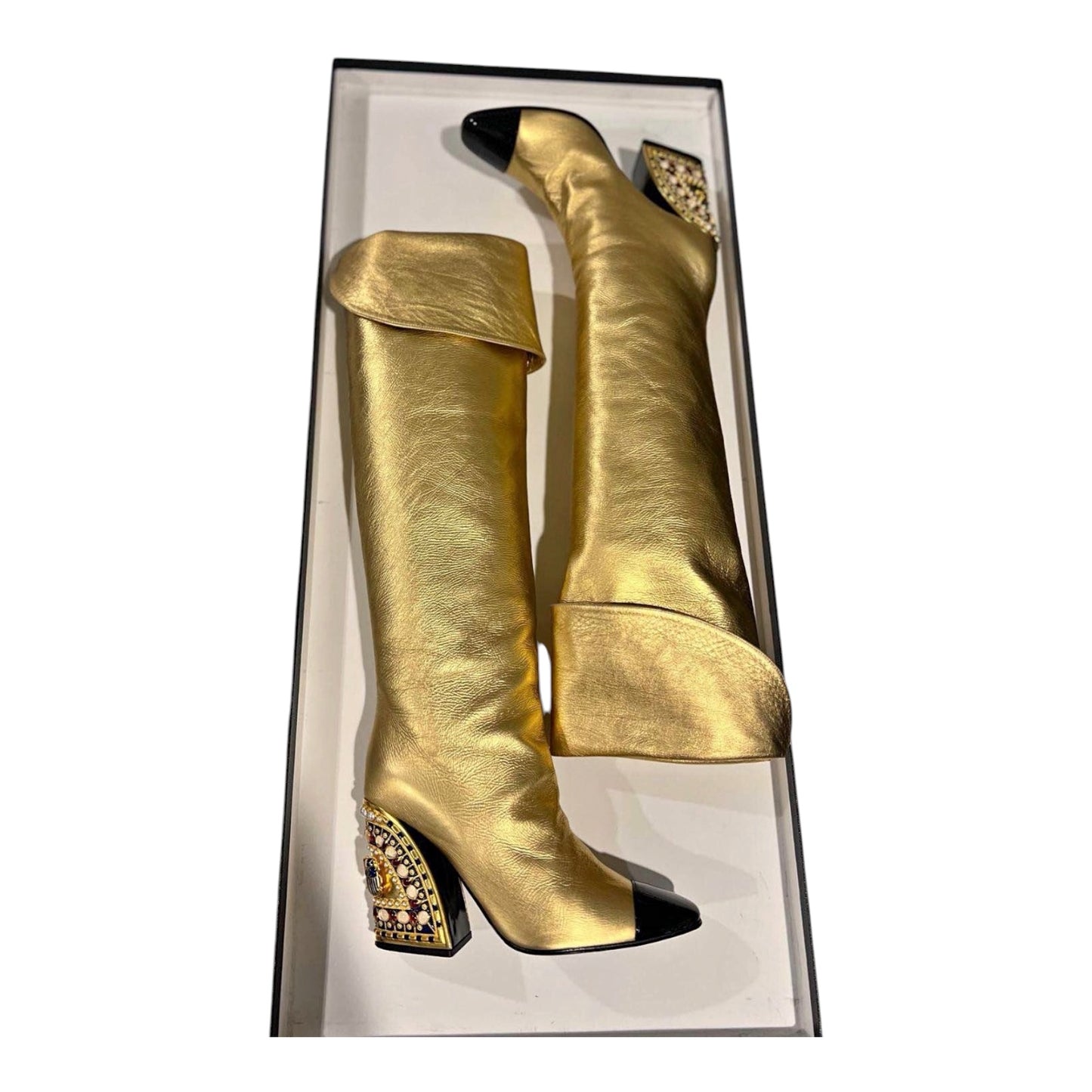 Chanel Gold Embellished Boots