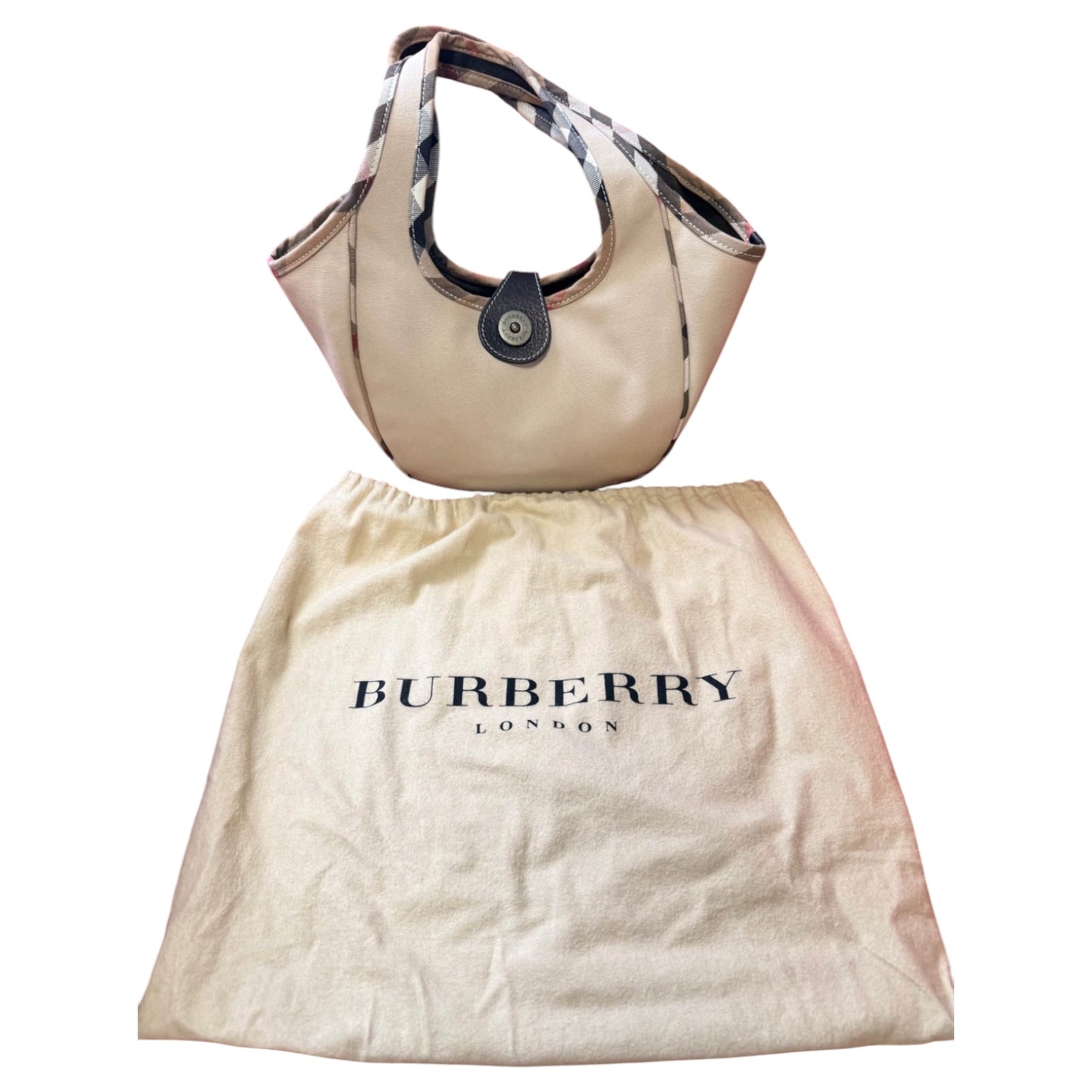 Vintage Burberry Nova Check Canvas Leather Tote Bag
