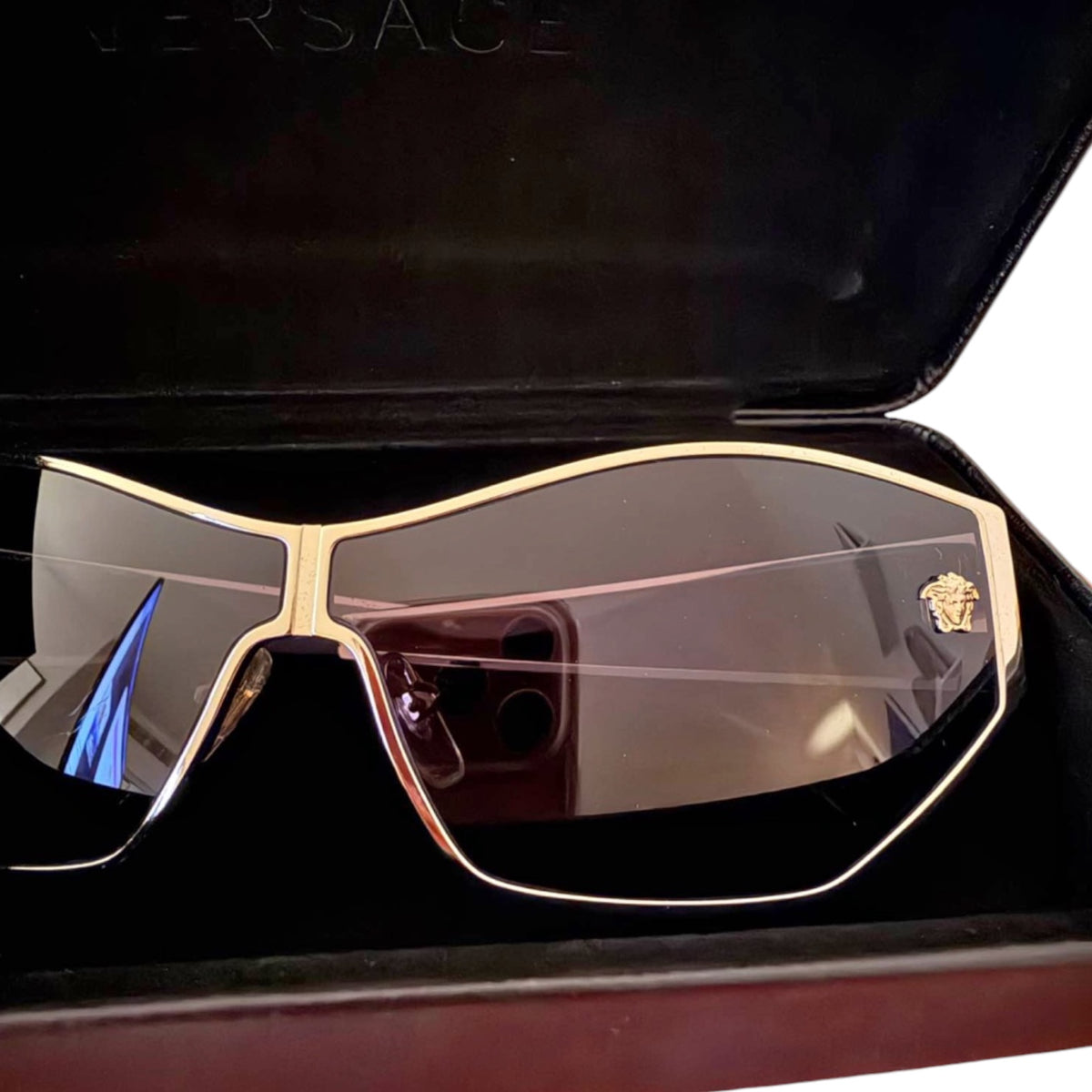 Versace Gold-Tone Shield Sunglasses with Medusa Accents
