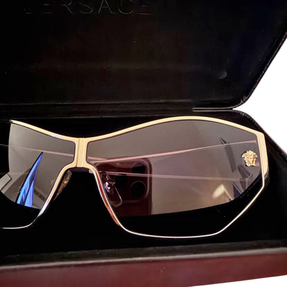 Versace Gold-Tone Shield Sunglasses with Medusa Accents