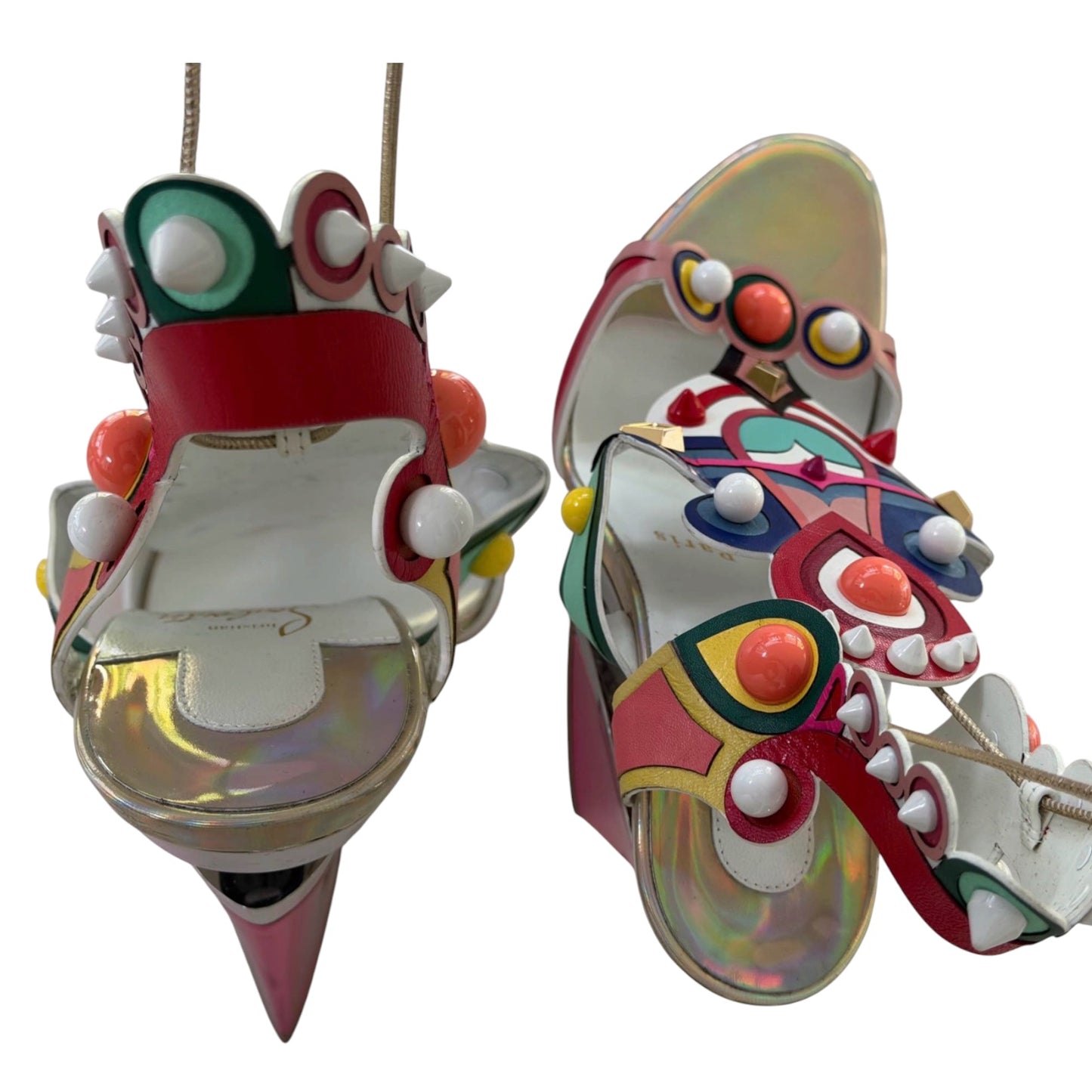 Christian Louboutin Multicolor Studded Lace-Up Wedge Sandals