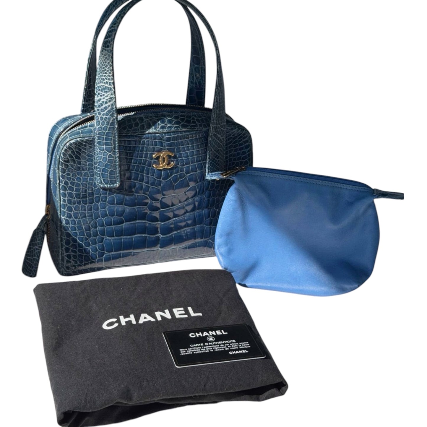 Chanel Blue Crocodile Top Handle Bag