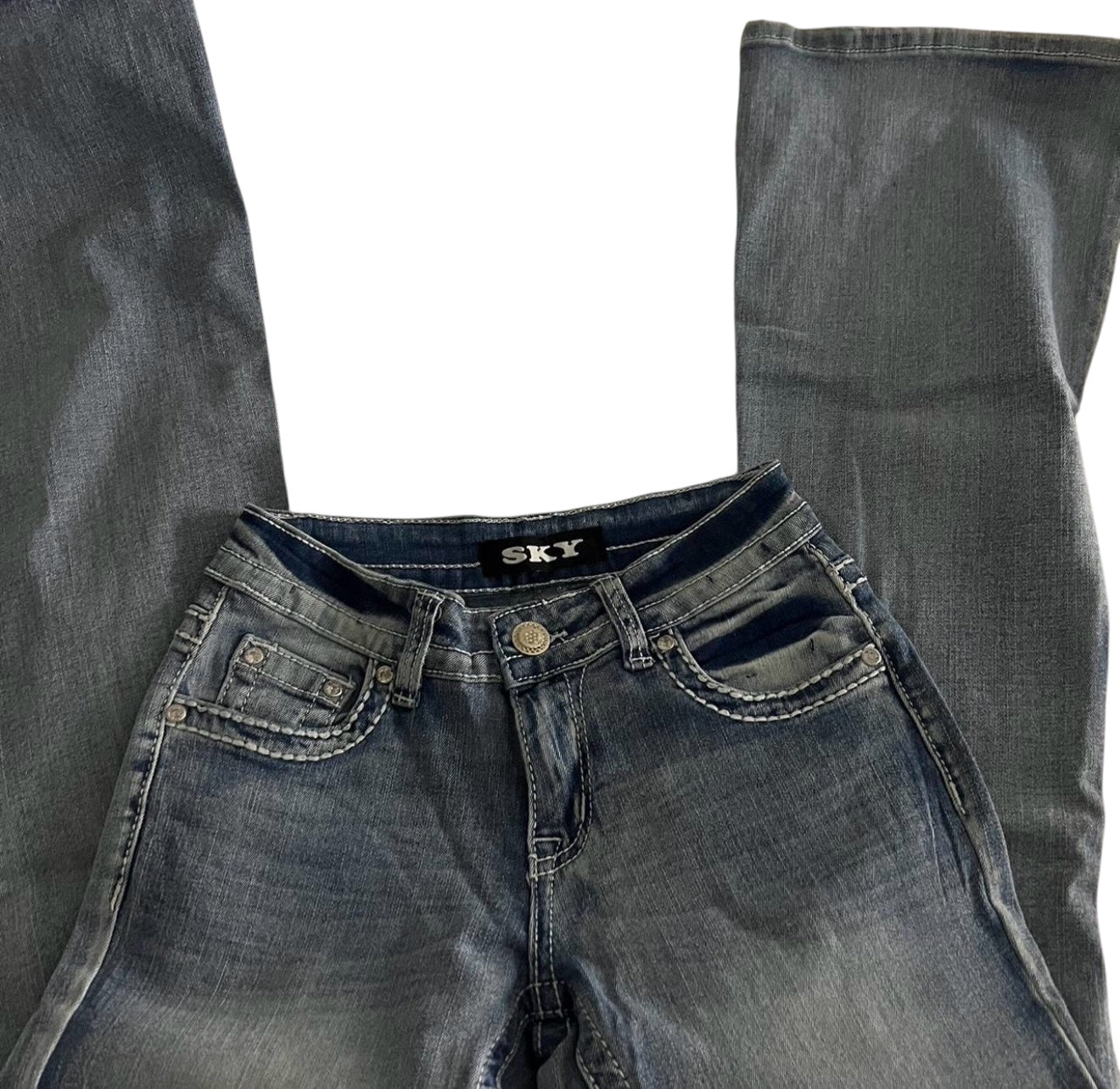Skull Embellished Low Rise Bootcut Jeans