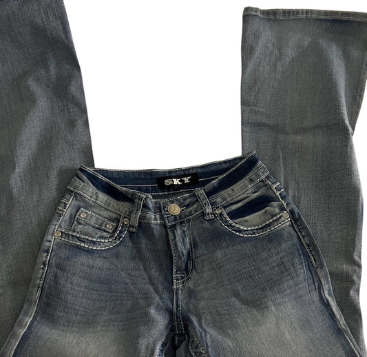 Skull Embellished Low Rise Bootcut Jeans