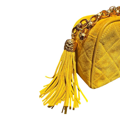 Chanel Yellow Suede Tassel Camera Bag