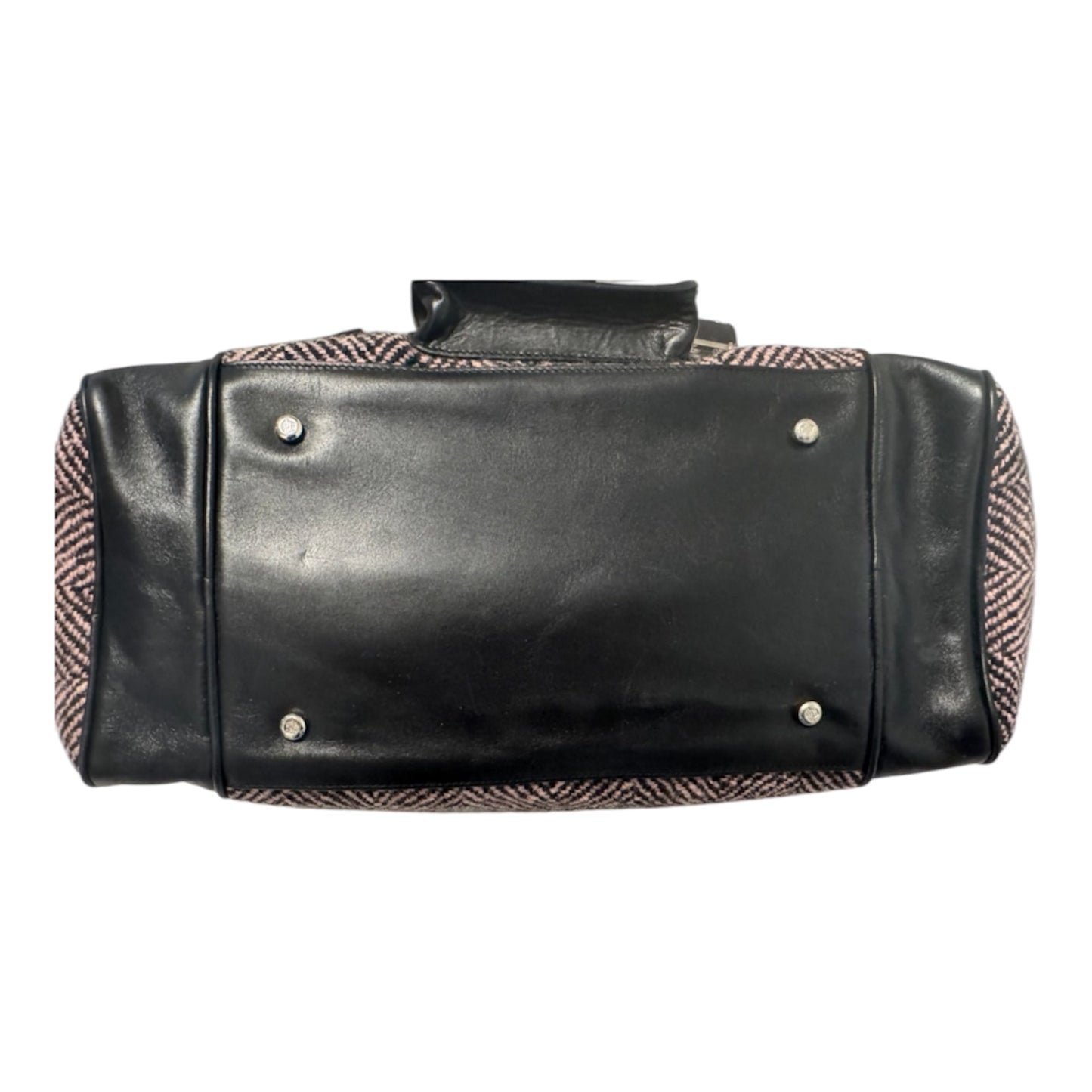 Versace Black Leather & Pink Herringbone Barrel Bag