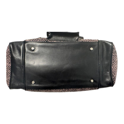 Versace Black Leather & Pink Herringbone Barrel Bag