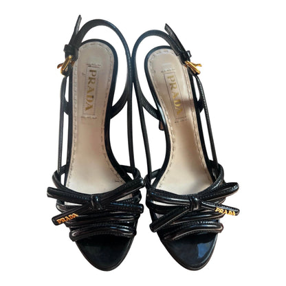 Prada Black Patent Leather Bow Platform Sandals