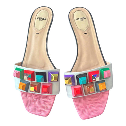 Fendi Crystal Stud Slide Sandals