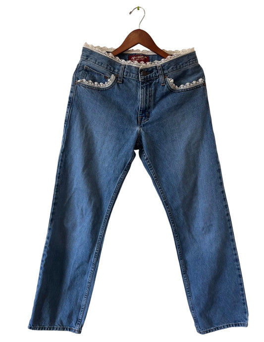 Denim Dolls One-of-One Lace Trim Vintage Denim Jeans