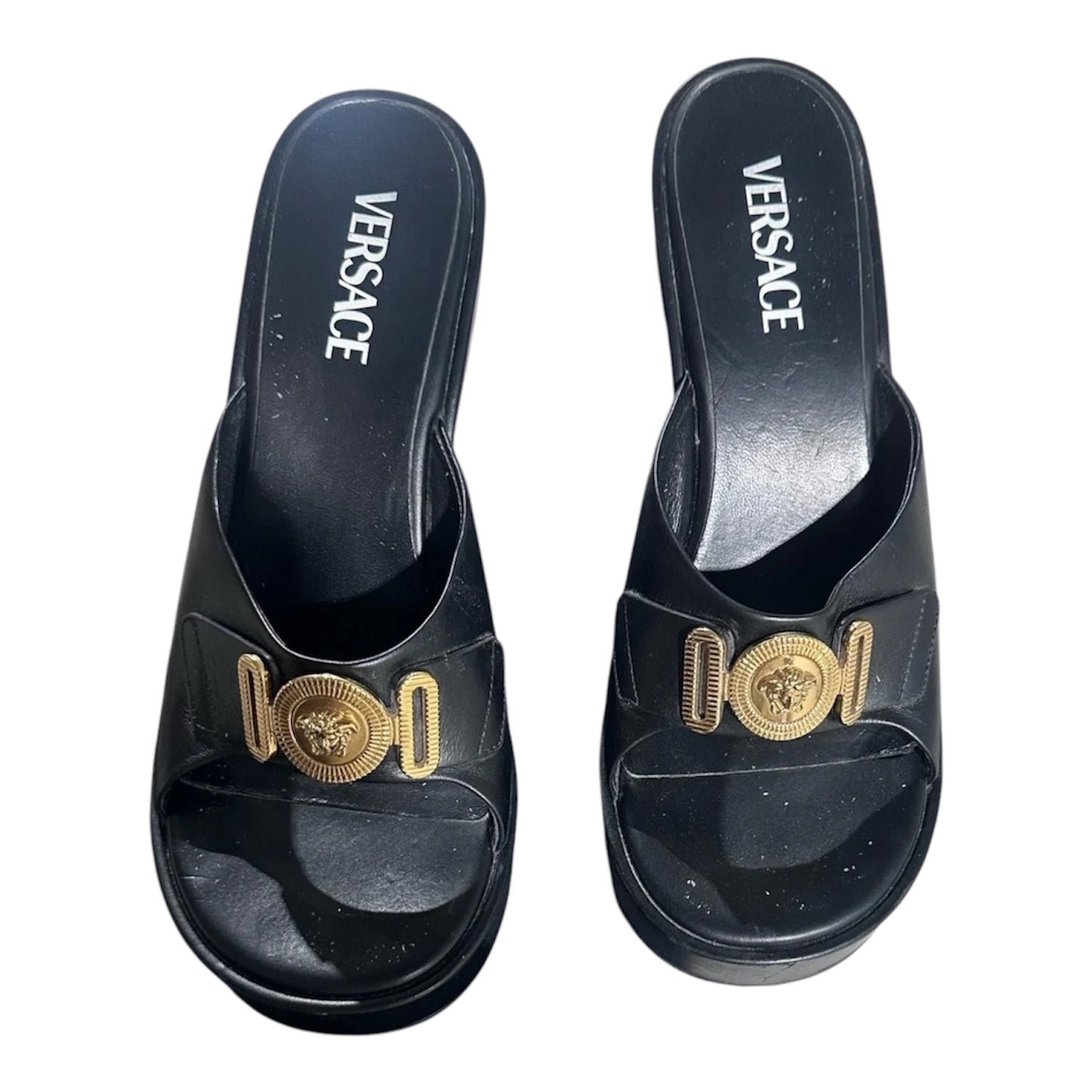 Versace Black Leather Medusa Platform Mules