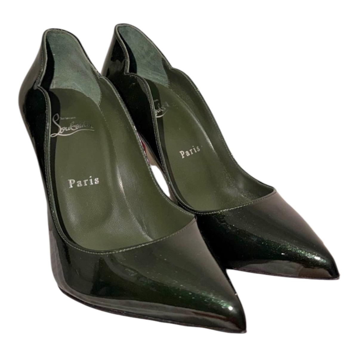 Christian Louboutin Dark Green Patent Leather Pointed-Toe Pumps