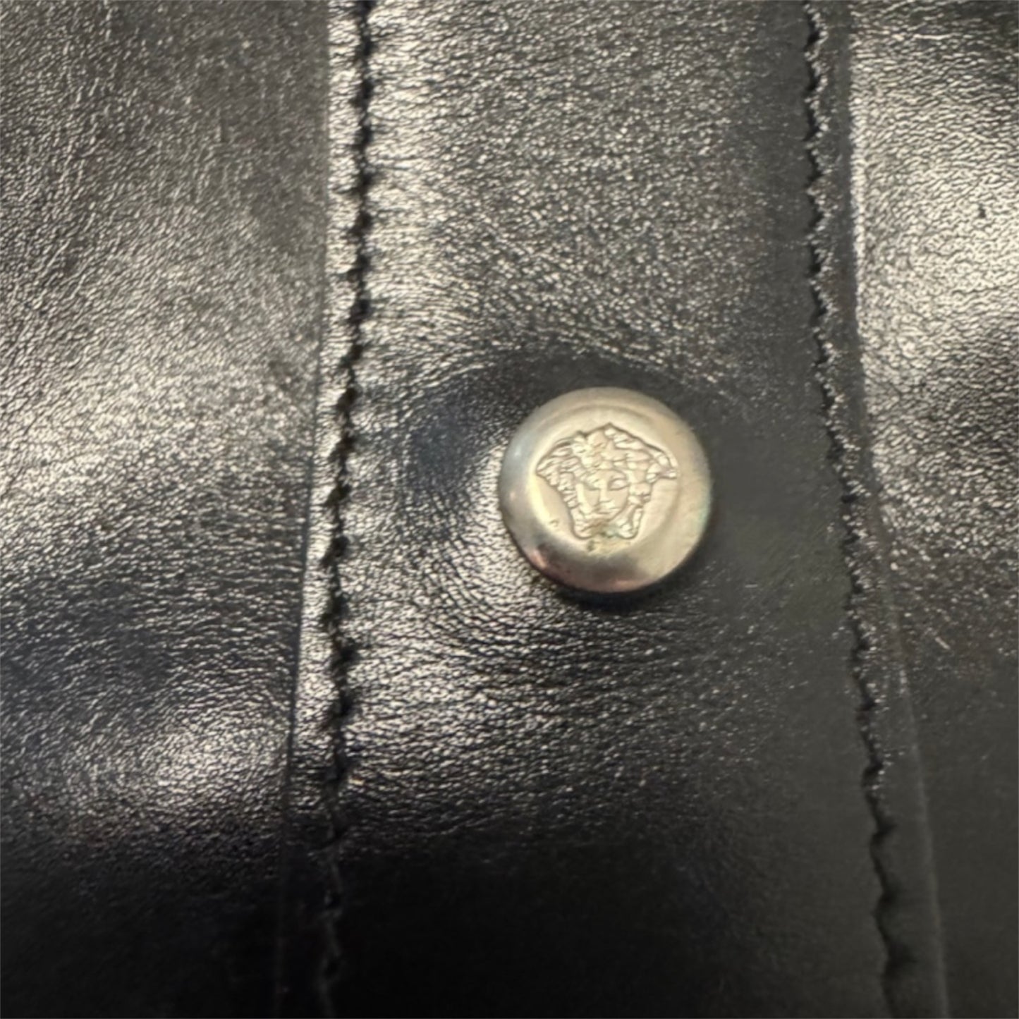 Versace Black Leather & Pink Herringbone Barrel Bag