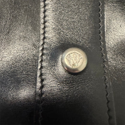 Versace Black Leather & Pink Herringbone Barrel Bag