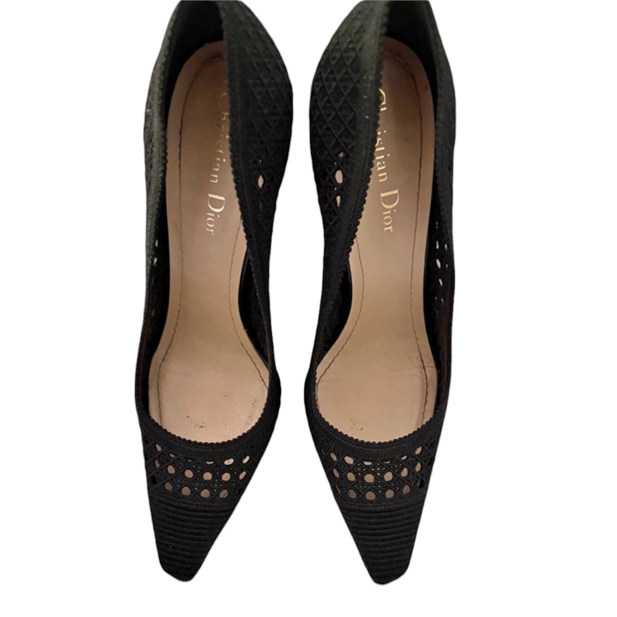 Christian Dior Black Textured Pointed-Toe Pumps