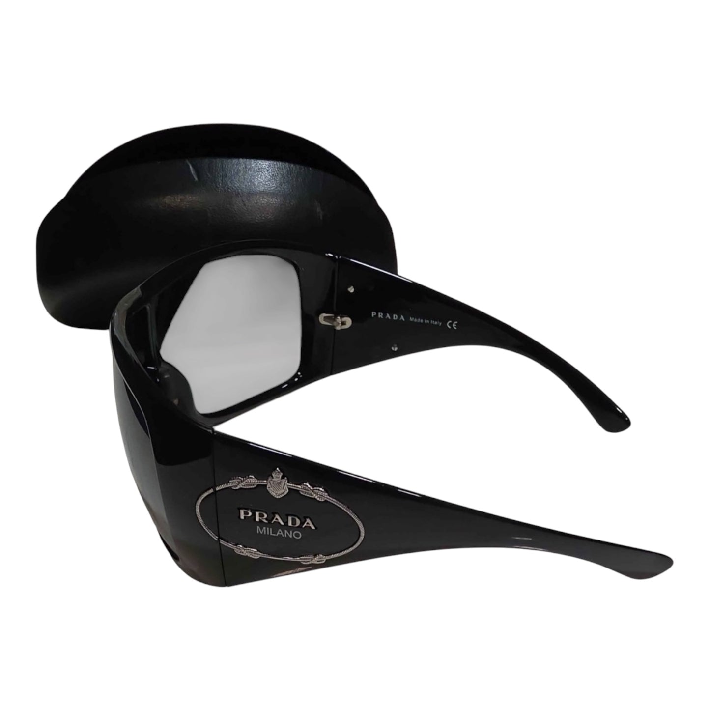 Prada SPR04H Vintage Black Shield Sunglasses w/ Case & Authenticity Card