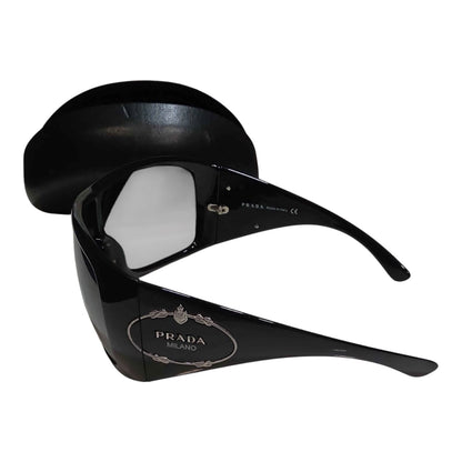 Prada SPR04H Vintage Black Shield Sunglasses w/ Case & Authenticity Card