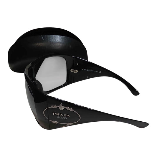 Prada SPR04H Vintage Black Shield Sunglasses w/ Case & Authenticity Card