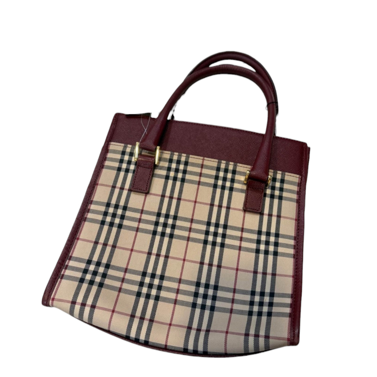 Burberry Nova Check Burgundy Leather Tote