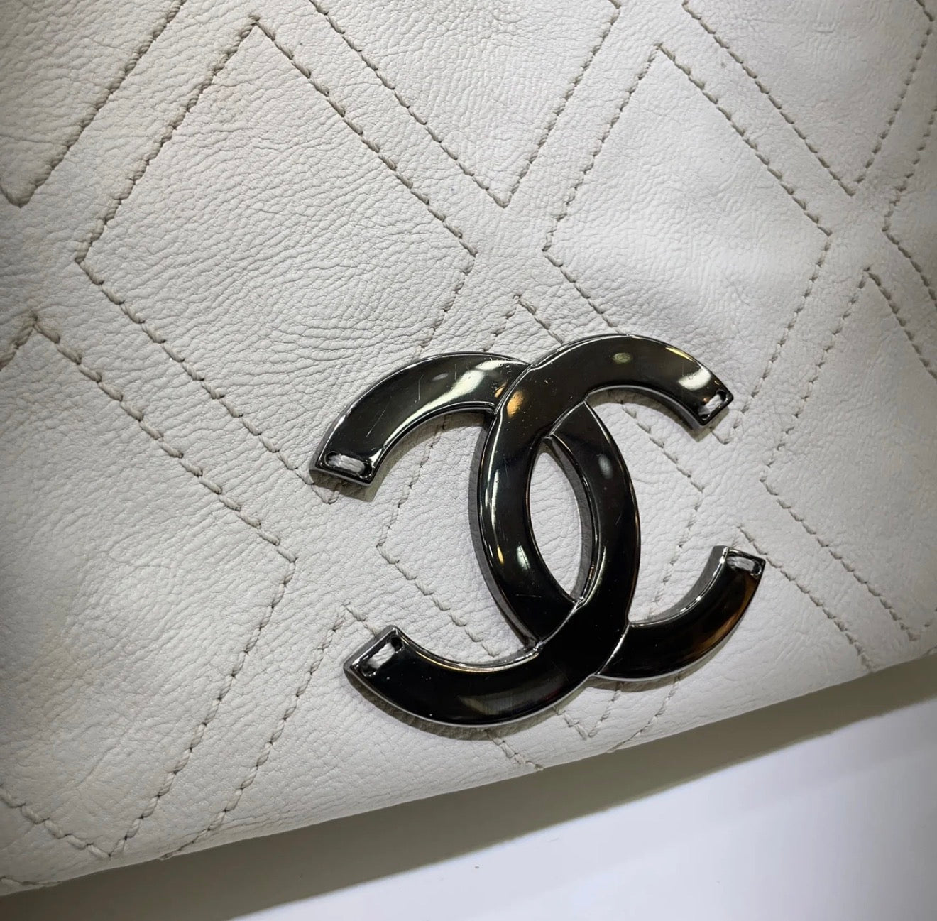CHANEL Diamond Stitch Tote Bag | White Caviar Leather