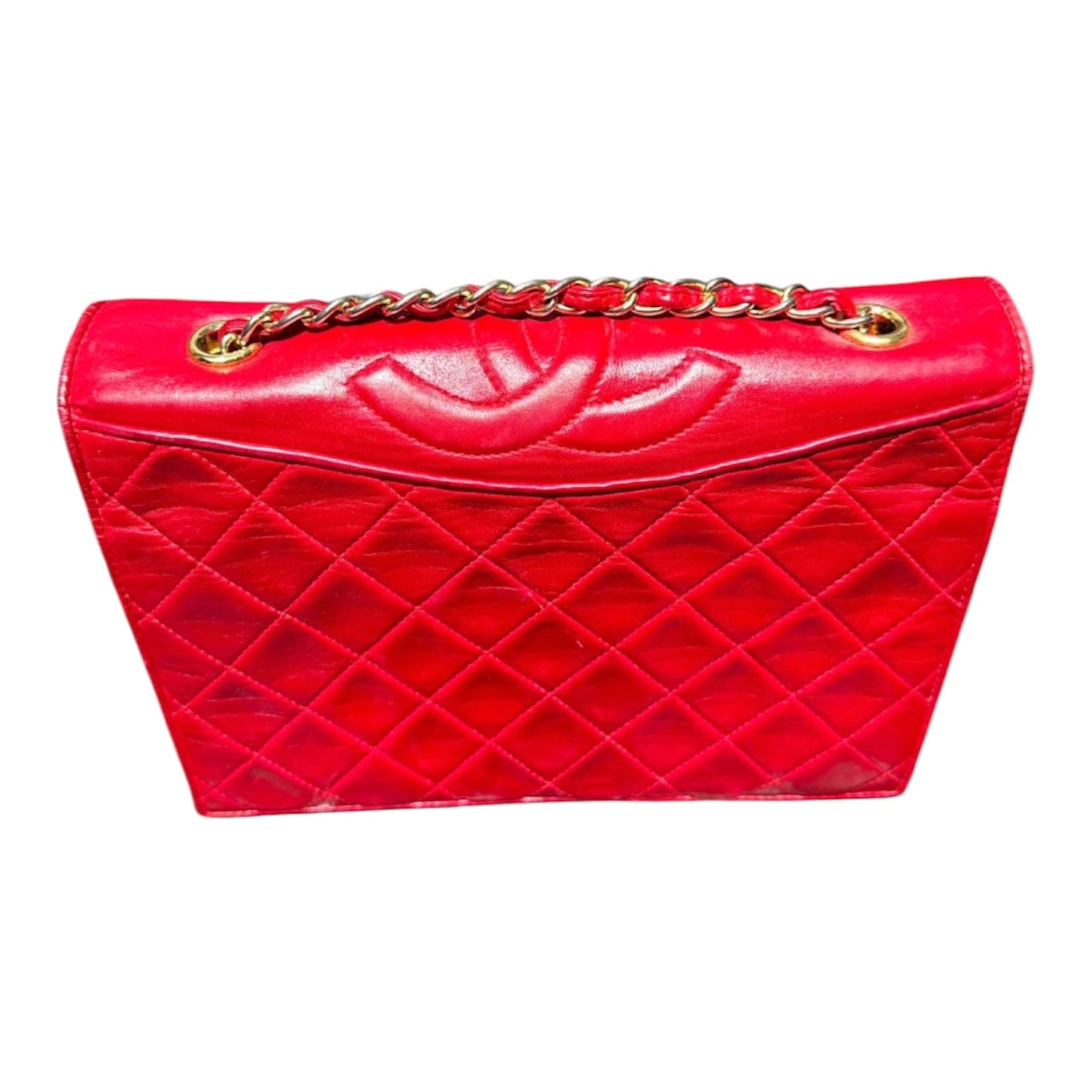 Chanel Red Lambskin Matelassé Double Flap Bag