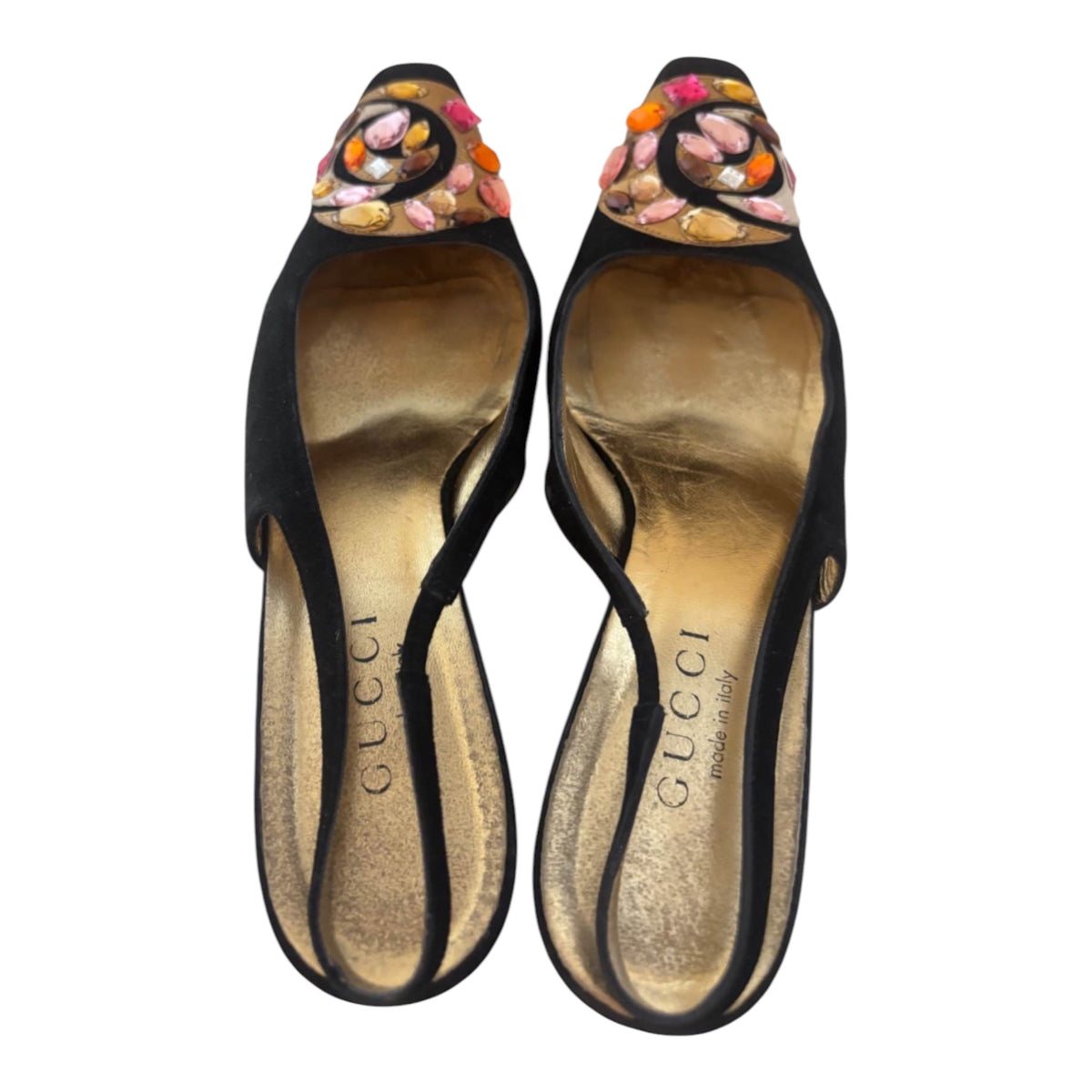 Gucci Black Crystal GG Embellished Slingback Pumps