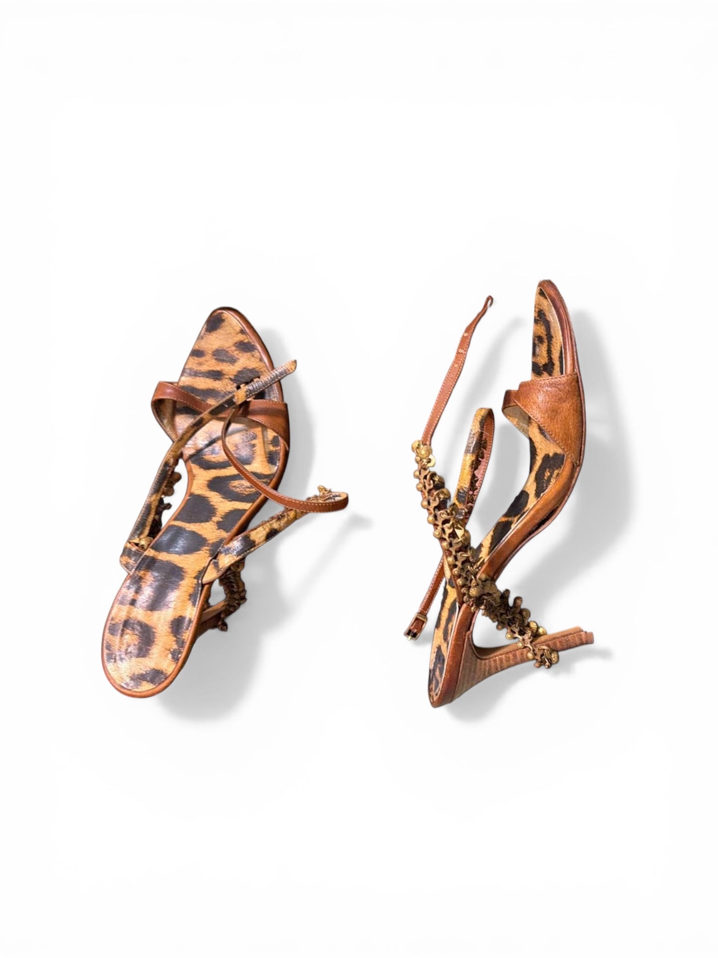 Roberto Cavalli Leopard Print Strappy Heels