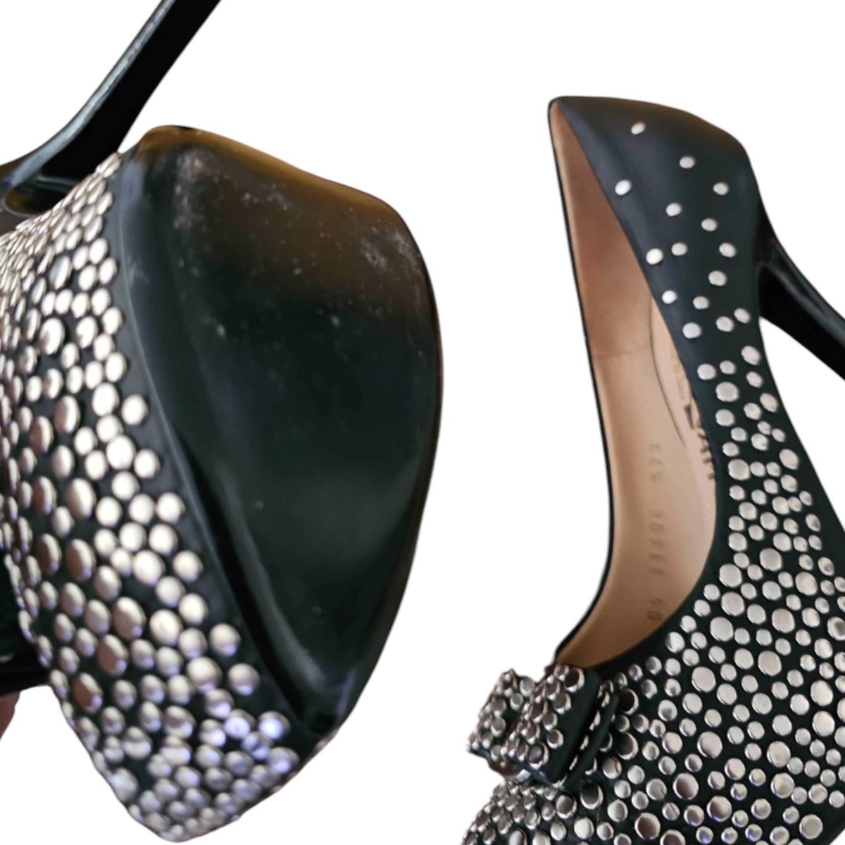 Salvatore Ferragamo Black Studded Vara Bow Pumps