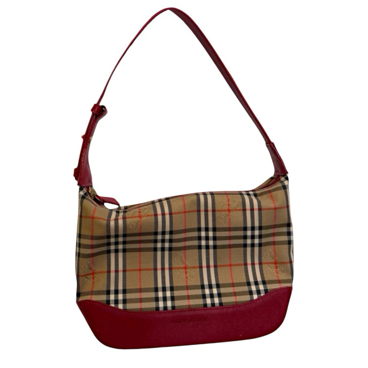 Burberry Nova Check Shoulder Bag with Red Leather Trim