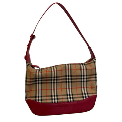 Burberry Nova Check Shoulder Bag with Red Leather Trim