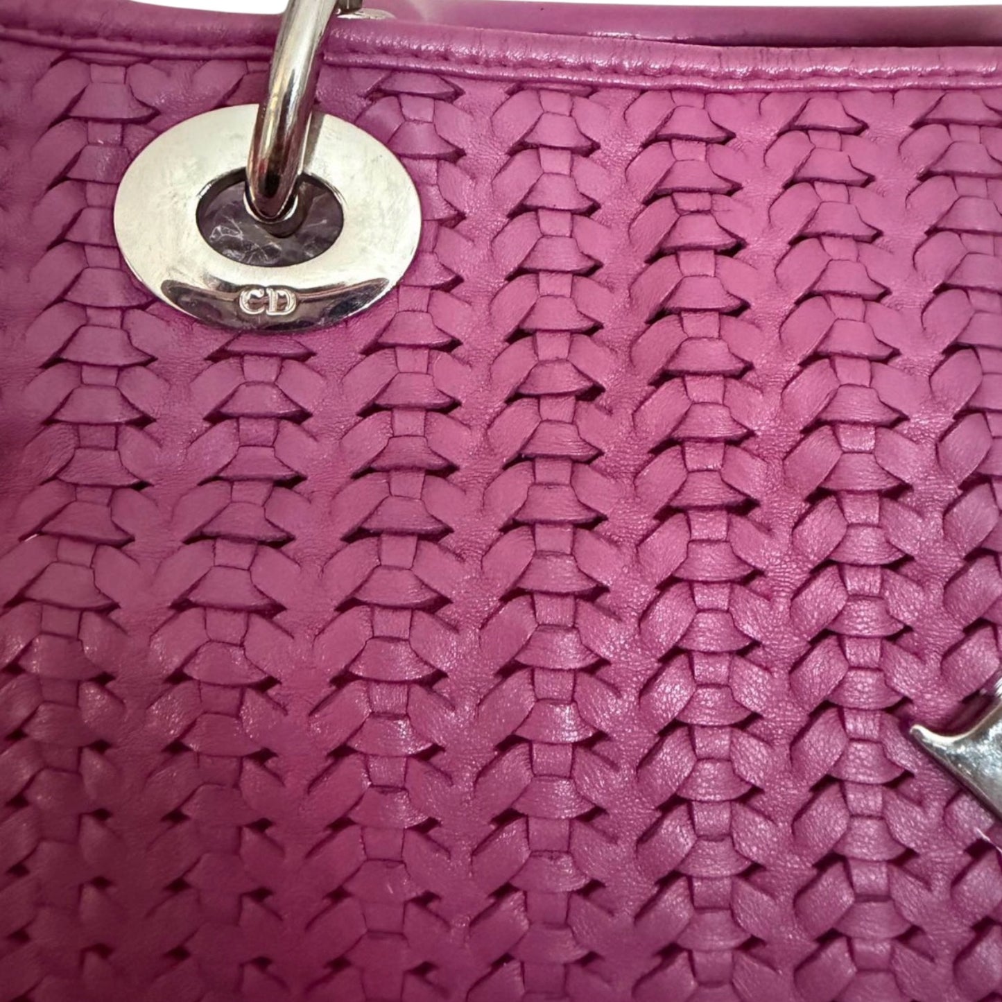 Rare Christian Dior Woven Lady Dior Tote in Fuchsia Pink