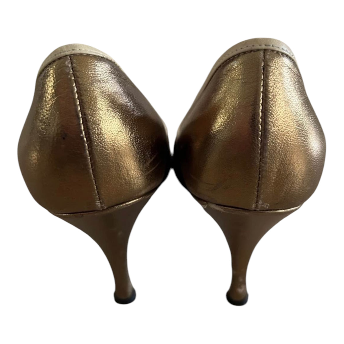 Fendi Metallic Gold Medallion Peep-Toe Pumps