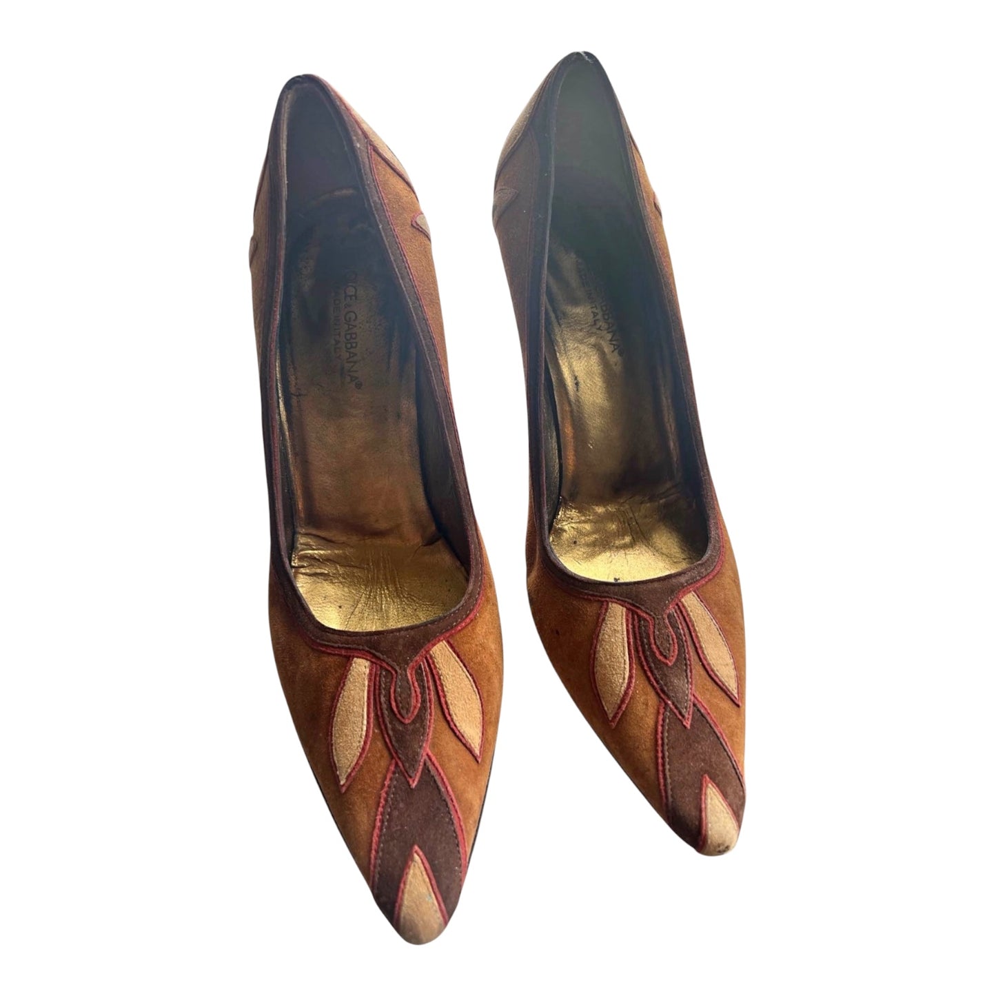 Vintage Dolce & Gabbana Suede Patchwork Pointed-Toe Pumps | Made in Italy