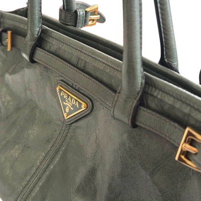 Prada Olive Green Leather Shoulder Tote