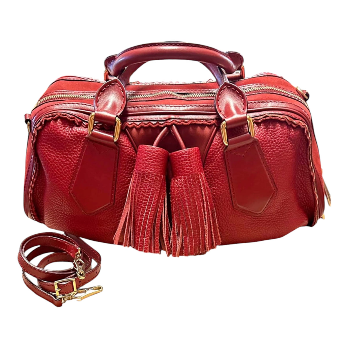Burberry Prorsum Red Leather Tassel Satchel
