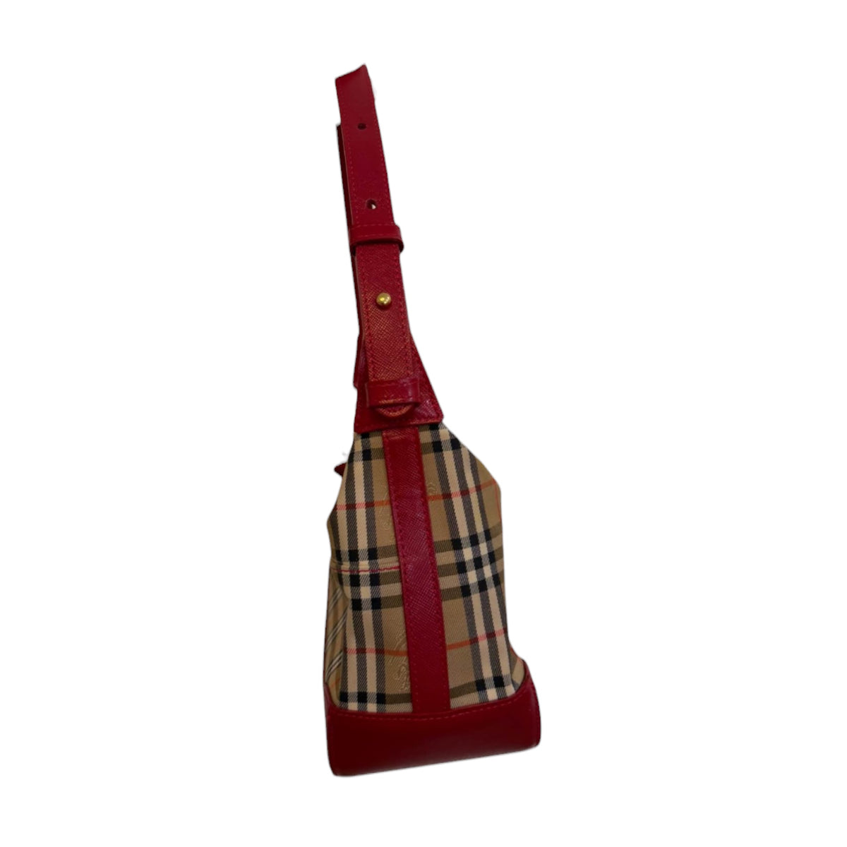 Burberry Nova Check Shoulder Bag with Red Leather Trim