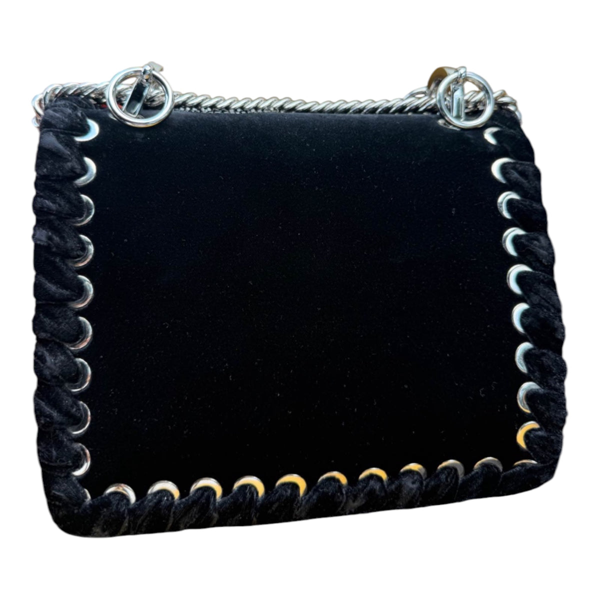 Fendi Black Velvet Crystal Logo Small Kan I Bag