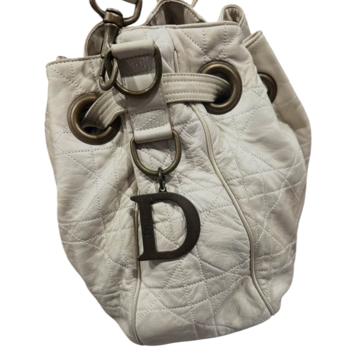 Christian Dior Cannage Drawstring Bucket Shoulder Bag – Ivory