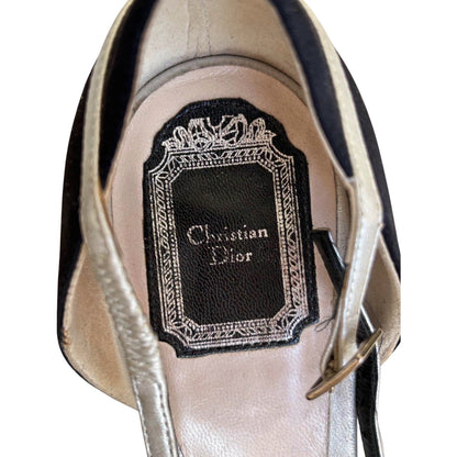 Vintage Christian Dior Black Satin T-Strap Peep-Toe Heels