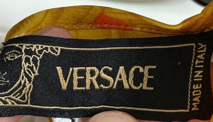 Vintage Versace Baroque Silk Halter Dress – Runway Inspired Gold & Orange