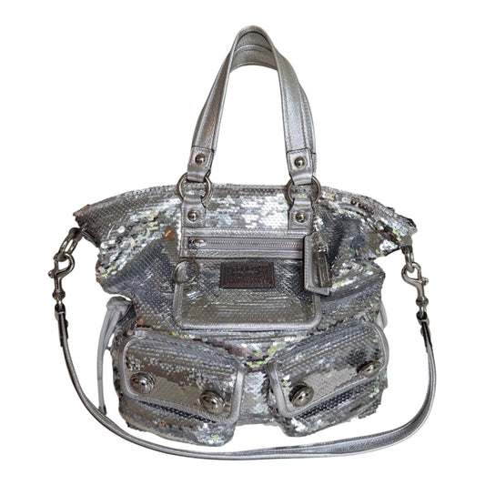Coach Poppy Silver Sequin Glam Crossbody Satchel