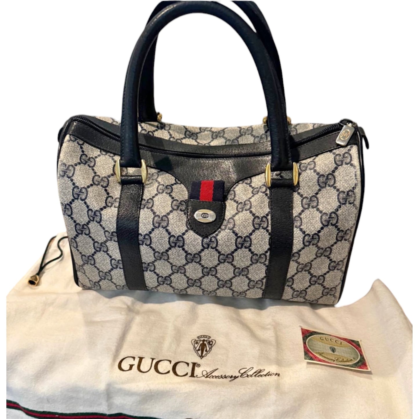 Gucci GG Supreme Accessory Collection Boston Bag – Navy Web Stripe