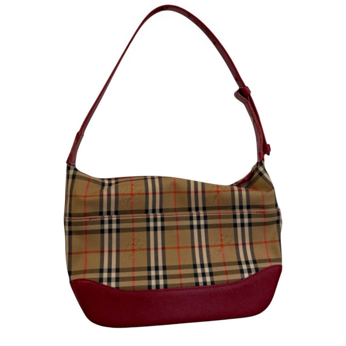 Burberry Nova Check Shoulder Bag with Red Leather Trim