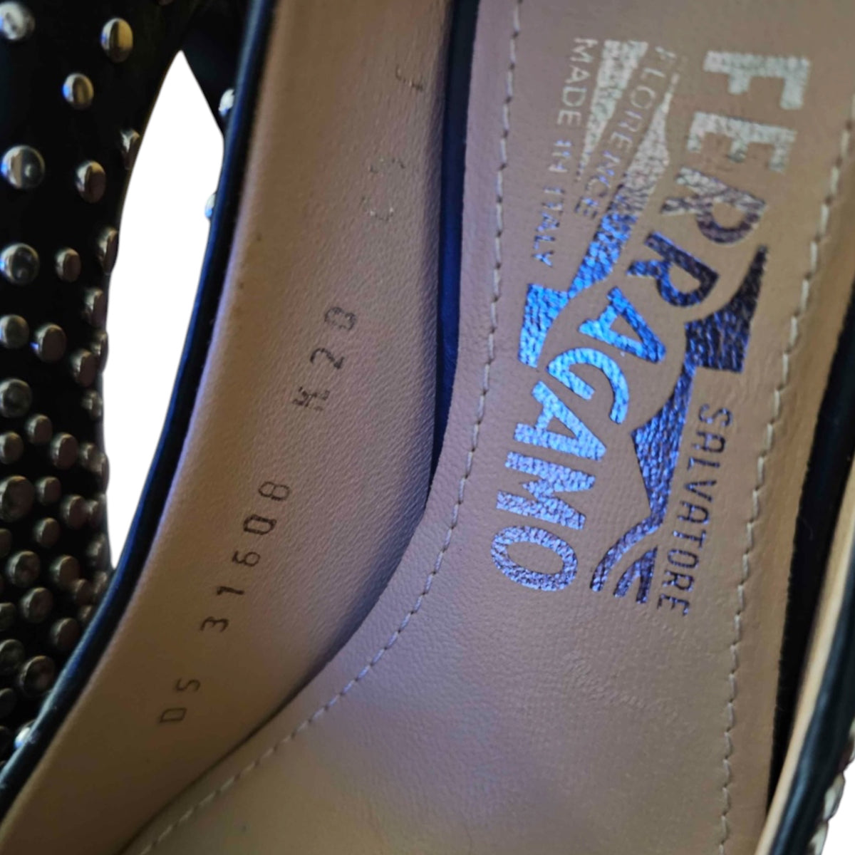 Salvatore Ferragamo Black Studded Vara Bow Pumps
