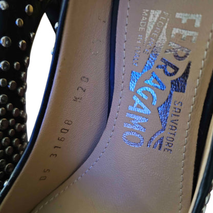Salvatore Ferragamo Black Studded Vara Bow Pumps