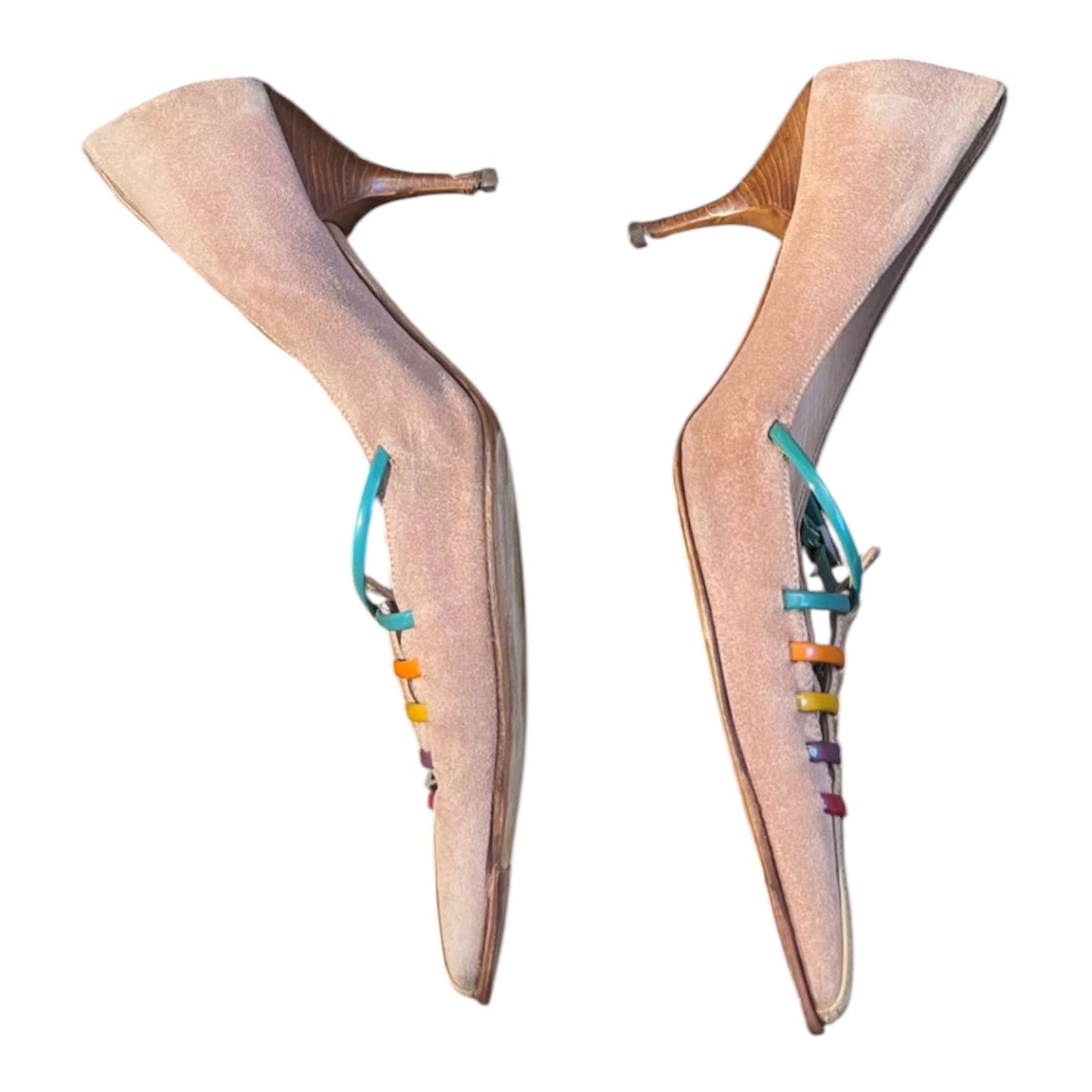 Vintage Prada Rainbow Lace Suede Pointed Slingback Heels