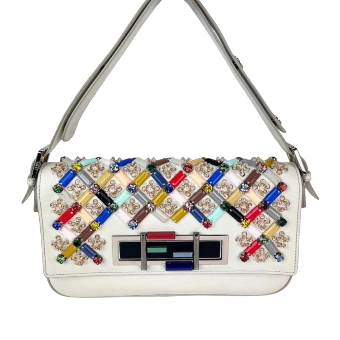 Fendi Vitello Dolce Crystal Baguette shoulder bag