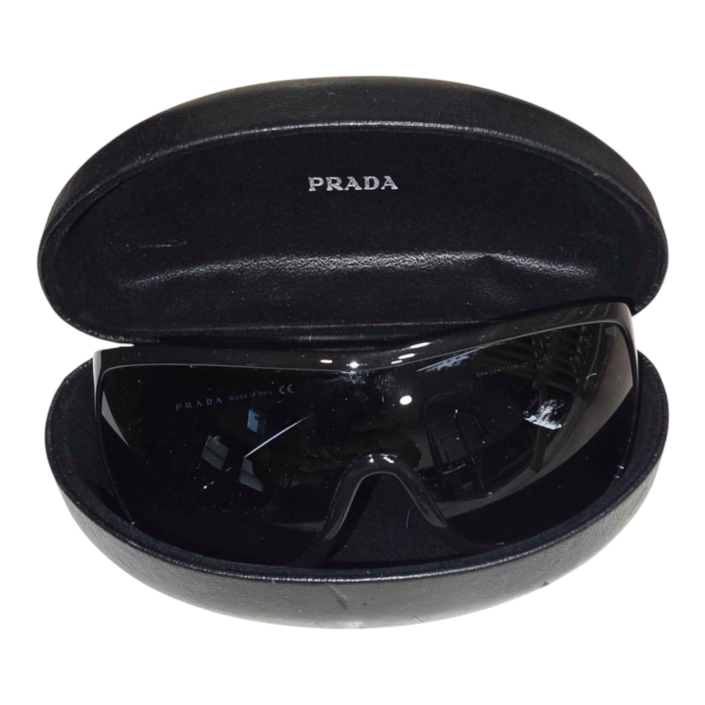 Prada SPR04H Vintage Black Shield Sunglasses w/ Case & Authenticity Card