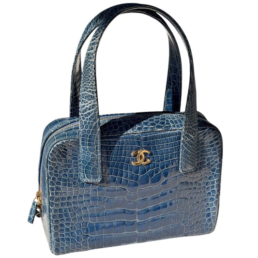 Chanel Blue Crocodile Top Handle Bag