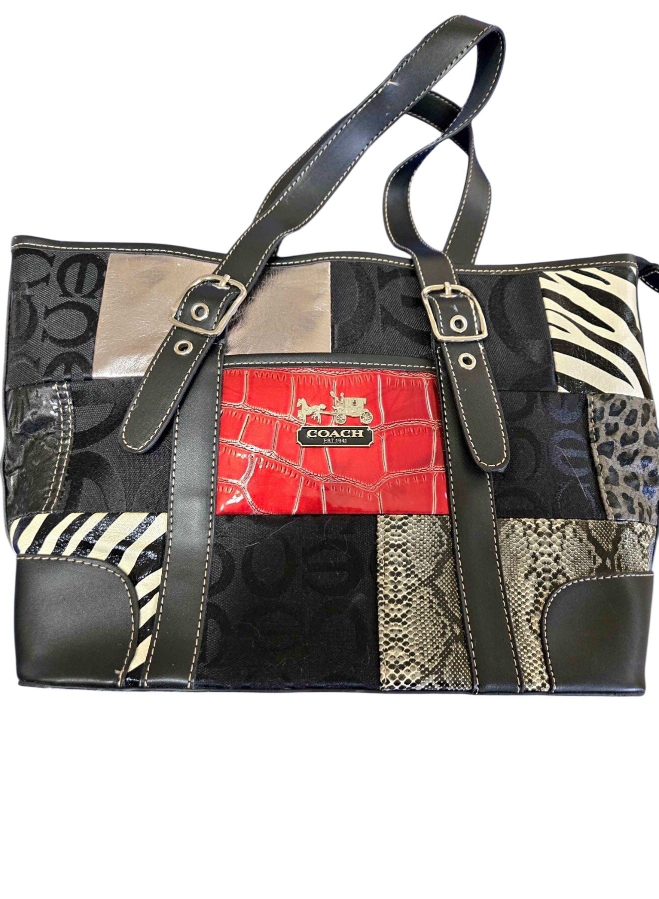 Coach Patchwork Animal Print Tote Bag (Snakeskin Zebra Croc)